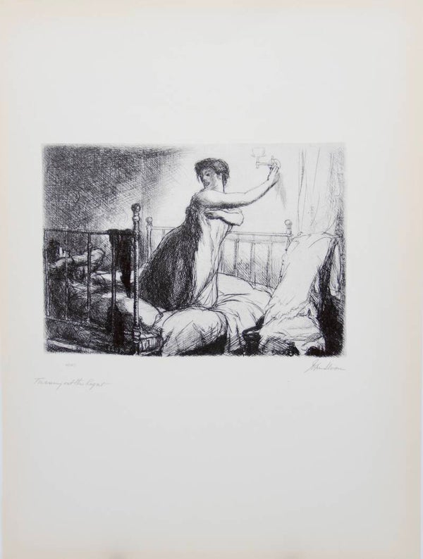 Mid Century American reproduction print “Turning Out the Light” by John Sloan