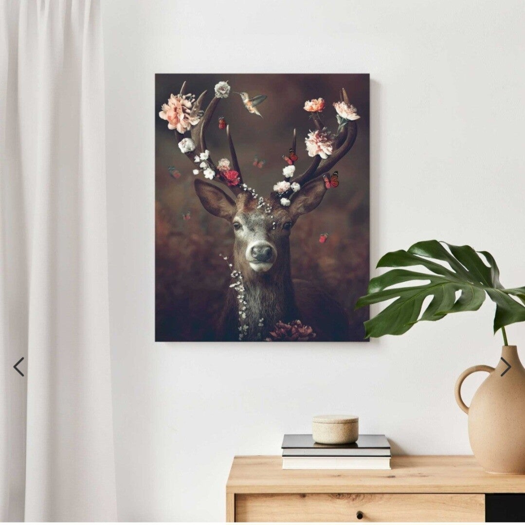 Schilderij Hert bloemen