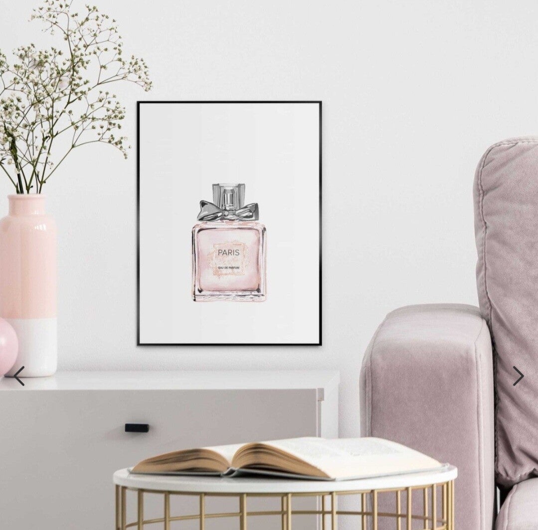 Schilderij parfumfles roze