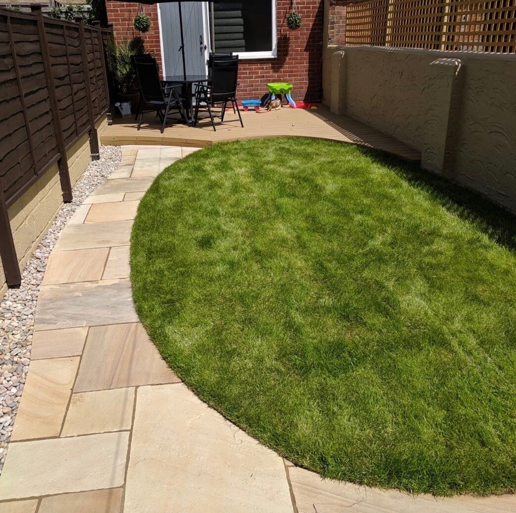Primary Recommendation ⁠Heritage Trees & Landscapes completing a low-maintenance garden makeover with new paving in Monmouthshire⁠