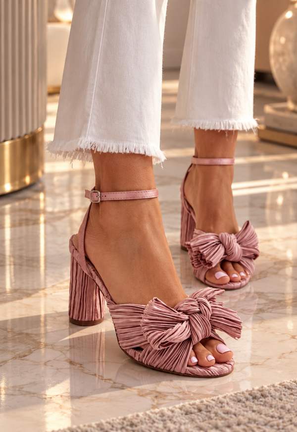 Damen-Sandaletten mit Schleife in Rosé