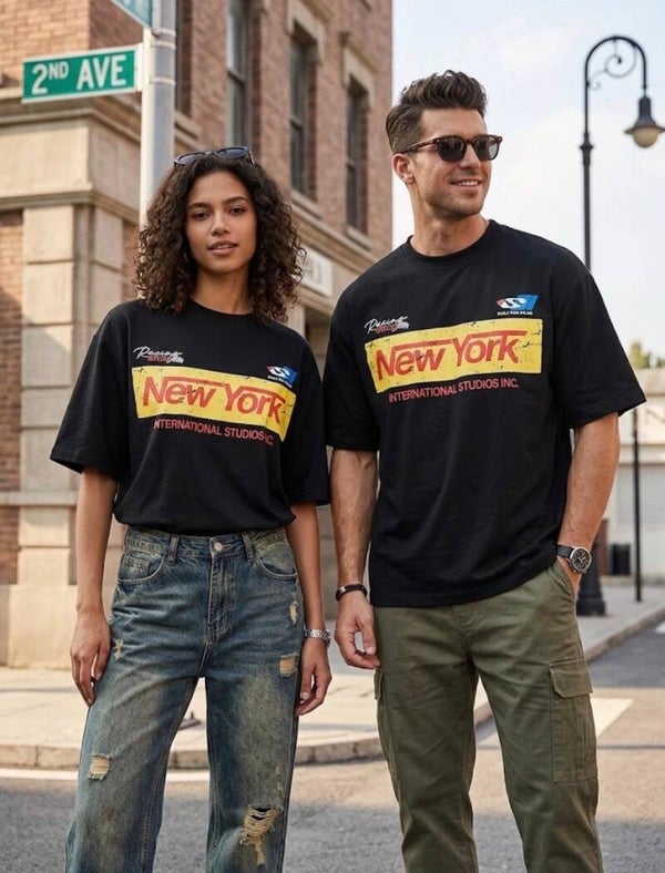Coole Oversized T-Shirt / Unisex "New York" Vibe – Gr. M (schwarz)