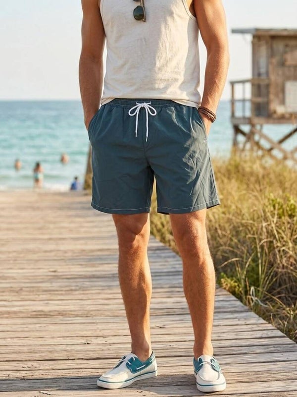 Herren Badeshorts - XL - XXL - Casual Beach Shorts „Ocean Breeze“ (Stahlblau)