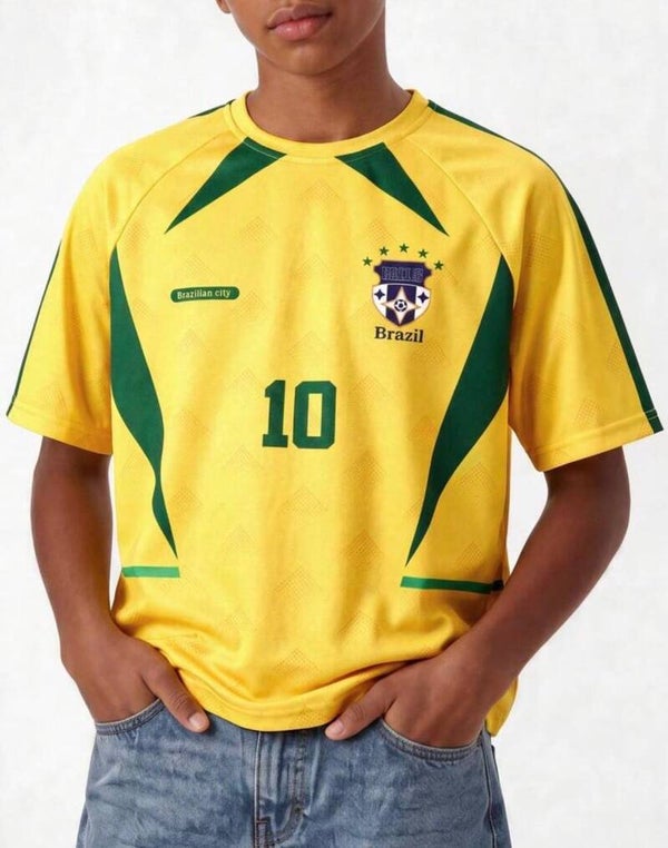 Grünes/Gelbes Fußball-Trikot "Brazilian Club" | Gr. XXL / US 44 (Y2K / Streetwear Style)