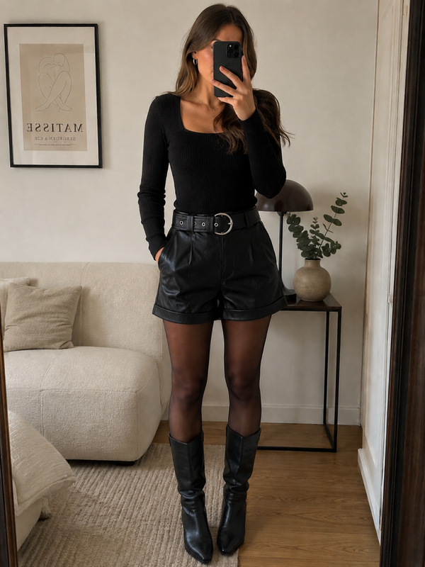 Damen Kunstleder Shorts