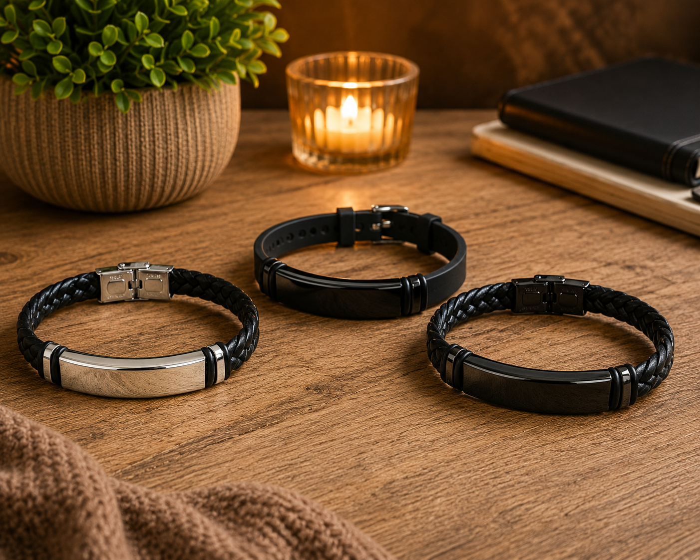 Unisex Leder / Silikon Armschmuck Edelstahl