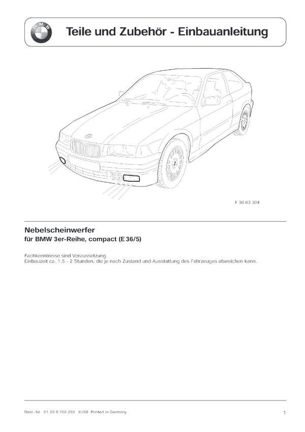 BMW E36 Nebelscheinwerfer Einbauanleitung