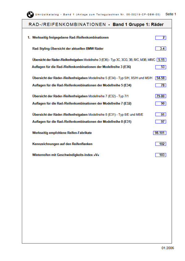BMW E36/E34/E32/E31 Alle Radreifenkombinationen