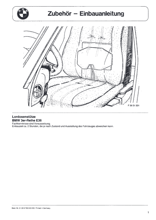 BMW E36 Lordosenstütze Einbauanleitung