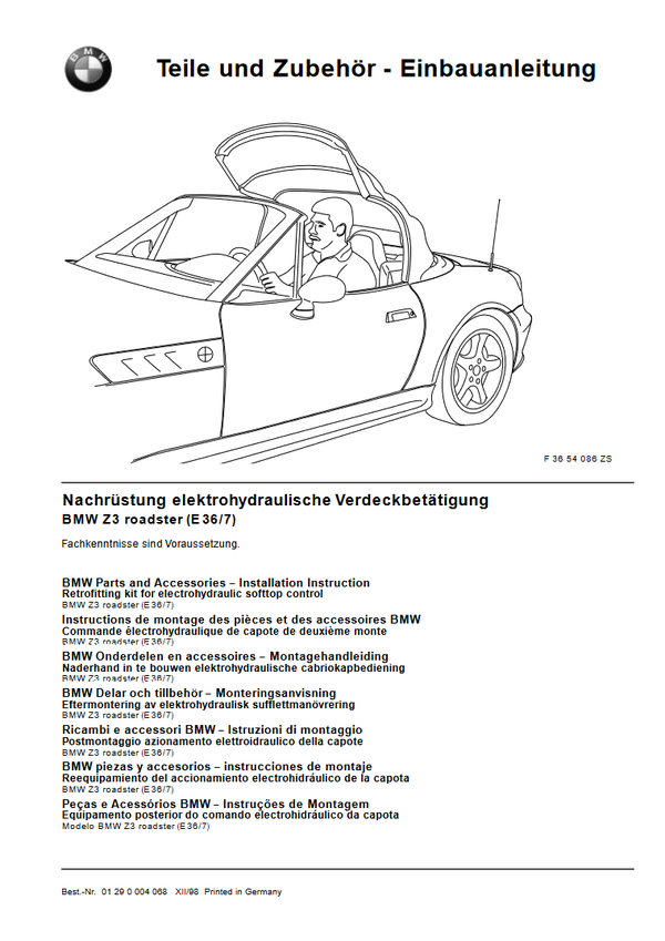 BMW E36 Nachrüstung elektrohydraulische Verdeckbetätigung BMW Z3 roadster  Einbauanleitung