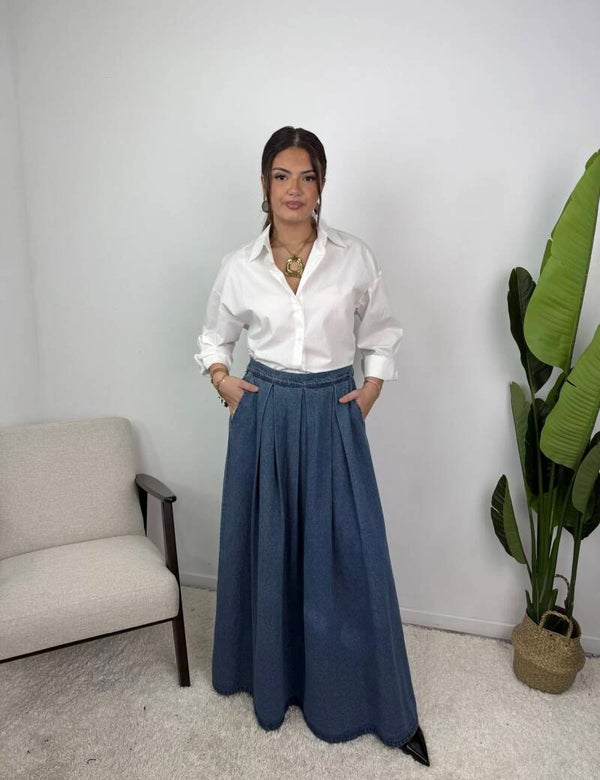 Denim plooi rok