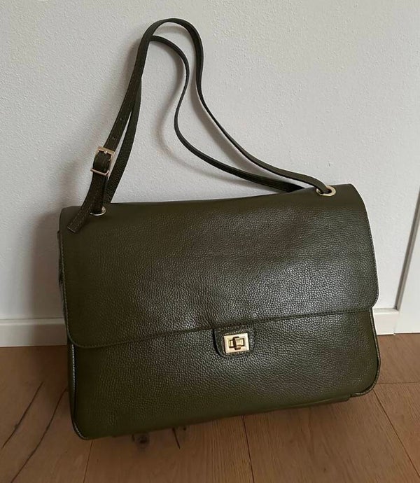 Annabel maxi leren tas military green