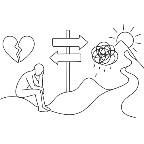 Lebenskrisen & Neuorientierung Symbolische Fineline-Zeichnung zu Lebenskrisen & Neuorientierung