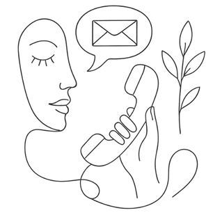 Abstrakte Fineline-Zeichnung von Brief und Telefon – Symbol für persönlichen Kontakt und vertrauensvolle Kommunikation.