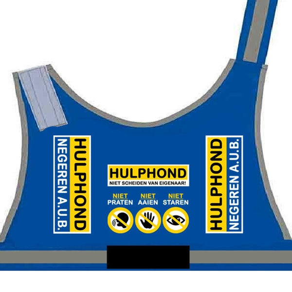2026 Hulphondvest blauw inclusief klittenband en label (logo/stichting)