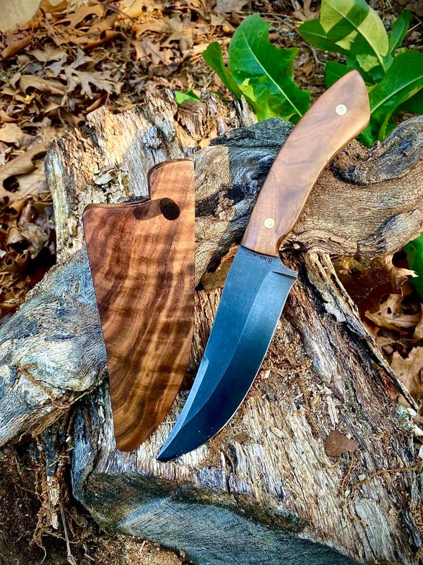 Carving Knife 80CRV2 steel, walnut handle with wooden walnut saya