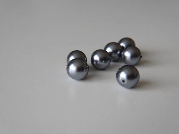 Glasparels rond 10mm, grijs, 10 stuks