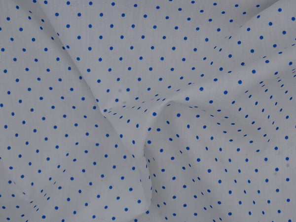 Katoen wit/blauwe stip