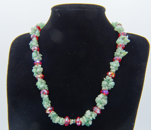 Rood/groen facetkraal ketting