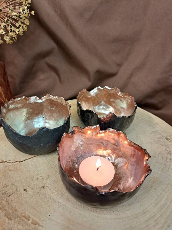 Waxinelichthouder bolletje SET VAN 3 (warm koper)