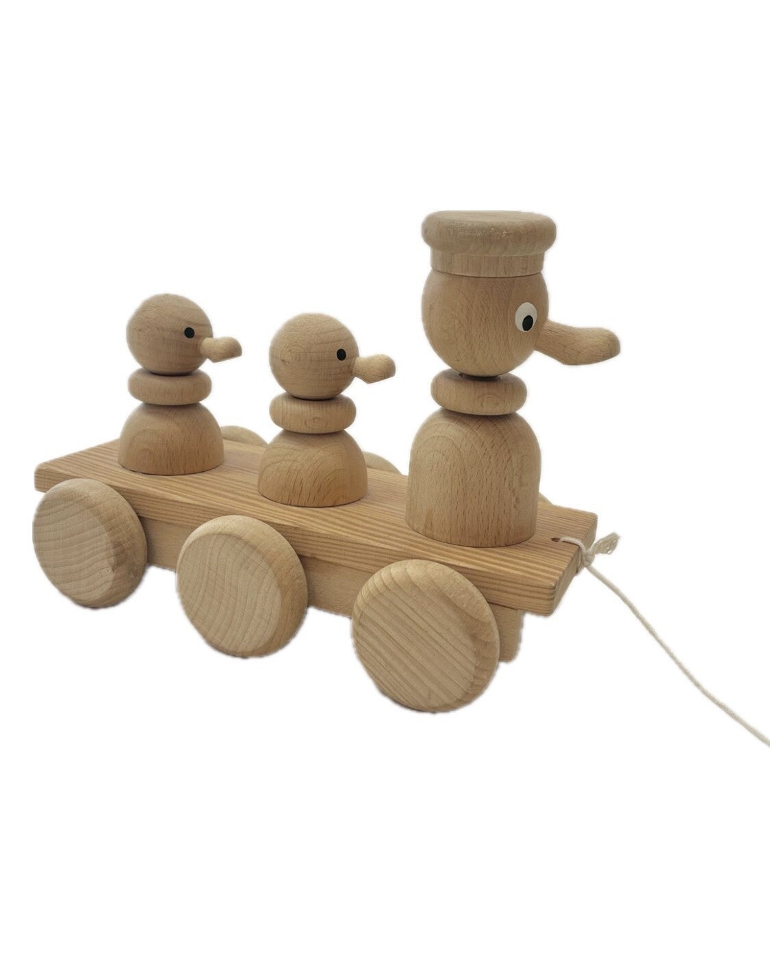 Houten trekfiguur - Eend met 2 kuikentjes