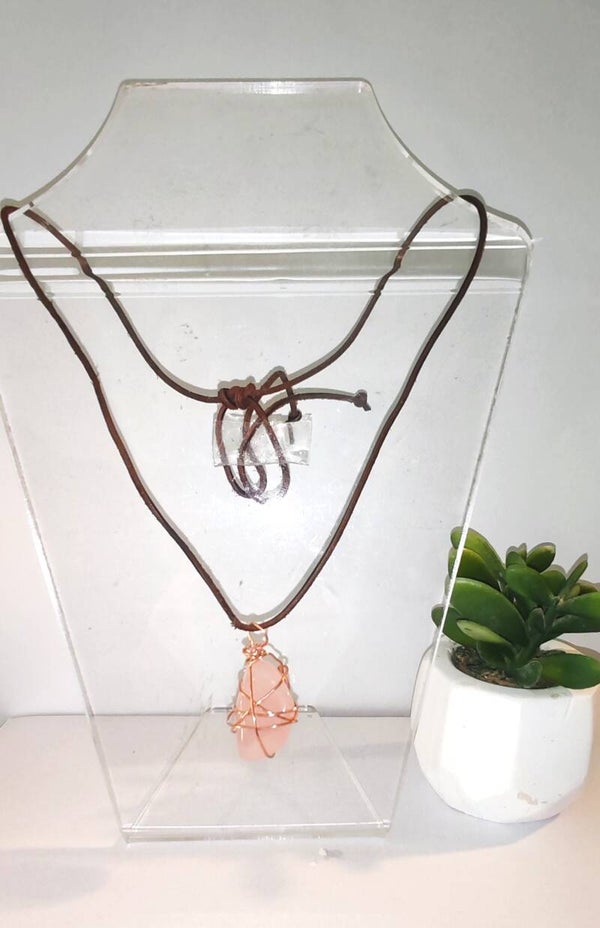 Collier mixte quartz rose/cuivre