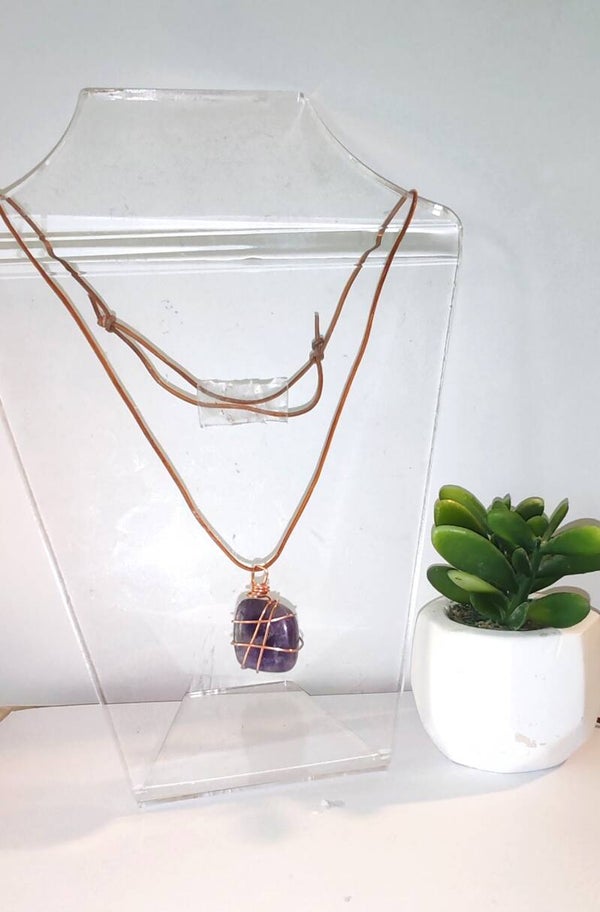 Collier mixte amethyste/cuivre