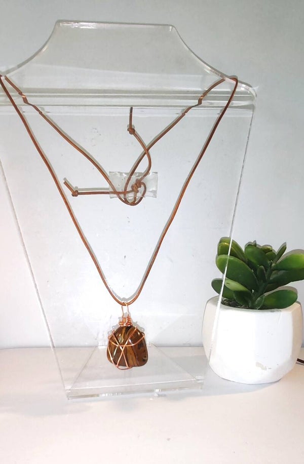 Collier mixte oeil de tigre/cuivre