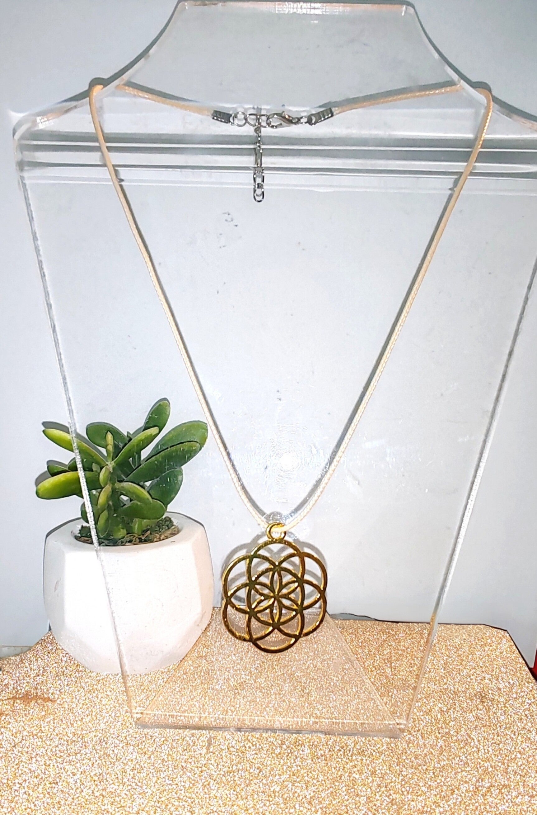 Collier lacet cuir Graine de vie dorée