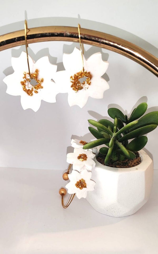 Ensemble Bracelet+ boucles fleur de Sakura