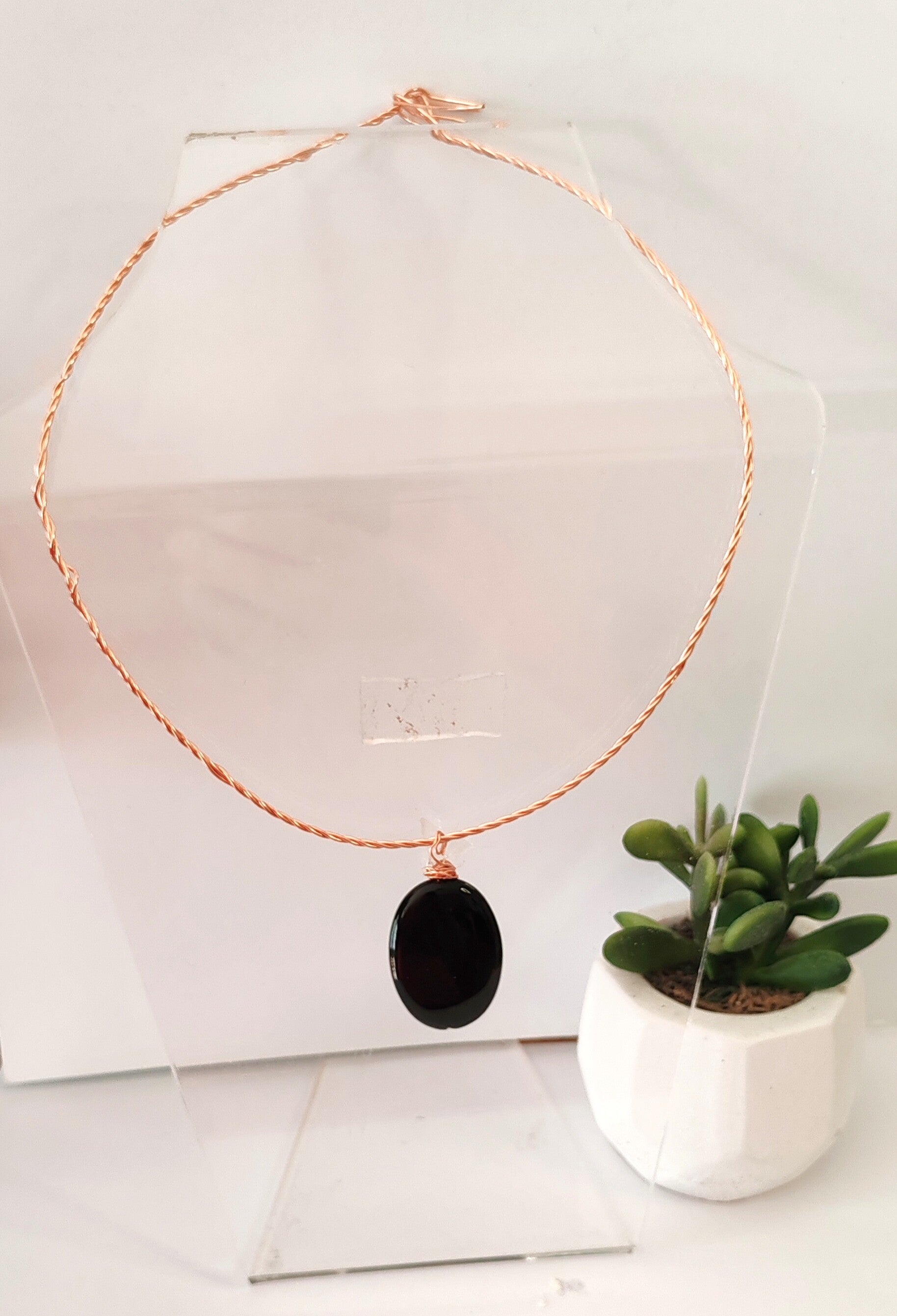Collier ras de cou cuivre et Obsidienne oeil céleste