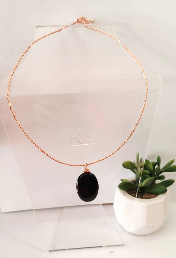 Collier ras de cou cuivre et Obsidienne oeil céleste