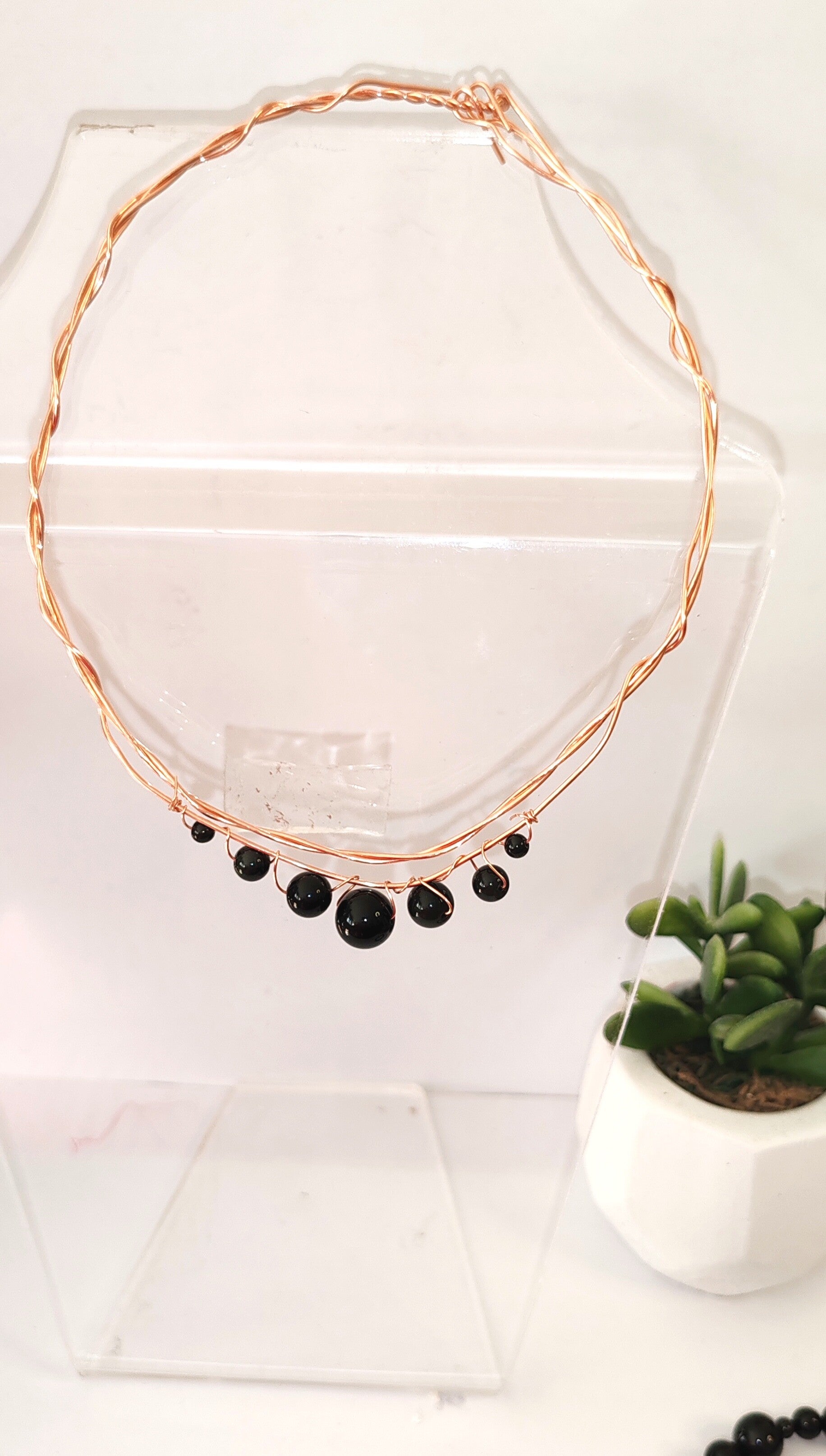 Collier cuivre et 7 Obsidiennes oeil céleste