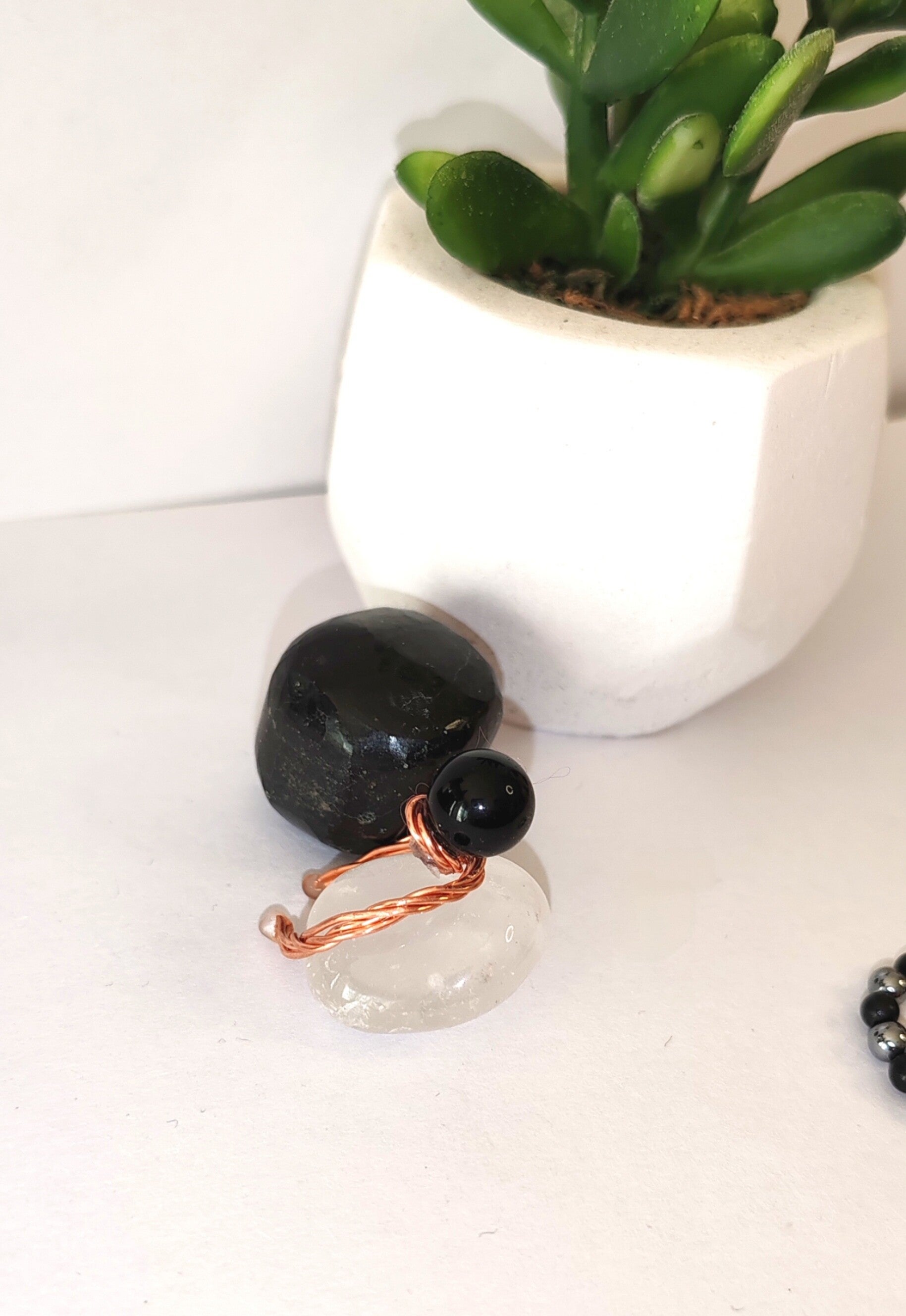 Bague cuivre et Obsidienne