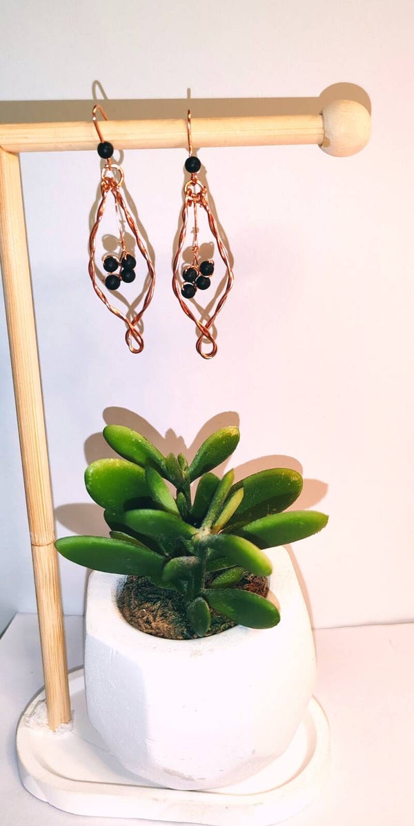 Boucles d'oreilles cuivre/shungite baroque