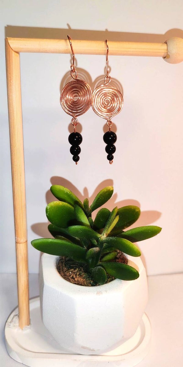 Boucles d'oreilles cuivre /shungite galaxie