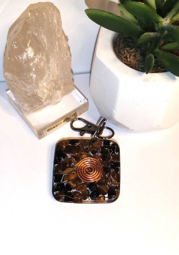 Porte-clé  carré orgonite Œil de tigre