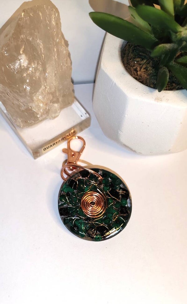 Porte-clé  rond orgonite Malachite