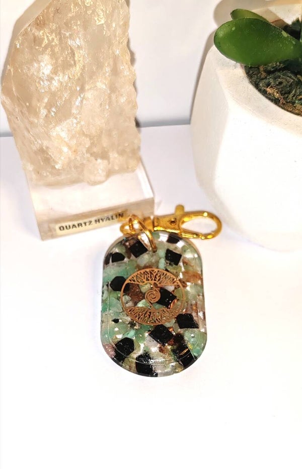 Porte-clé  ovale orgonite Chrysoprase