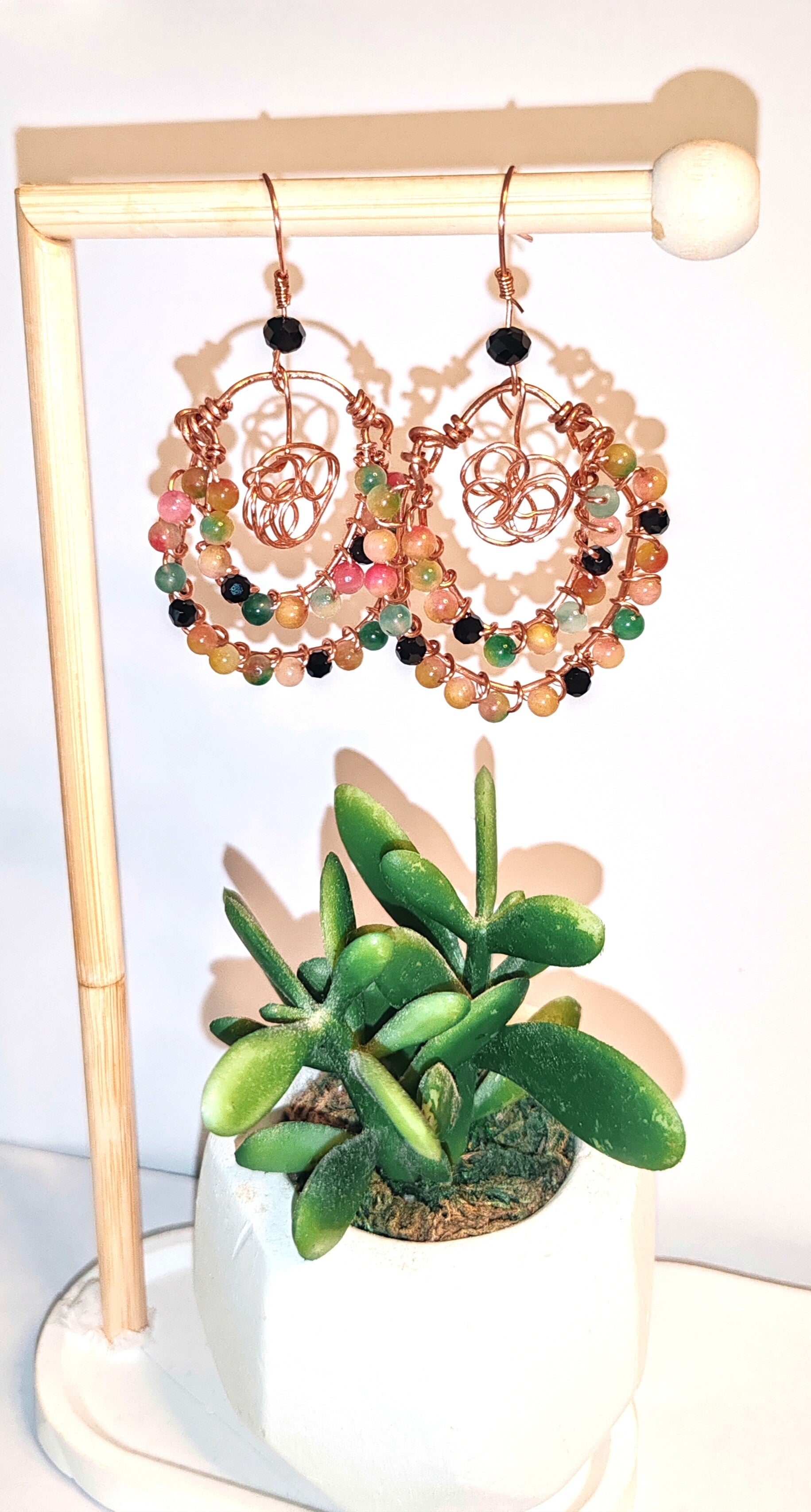 Boucles d'oreilles cuivre/jade