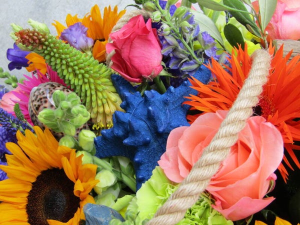 Zeesterblauw Set ~ Rouwbloemen met Zeesterren en Touw