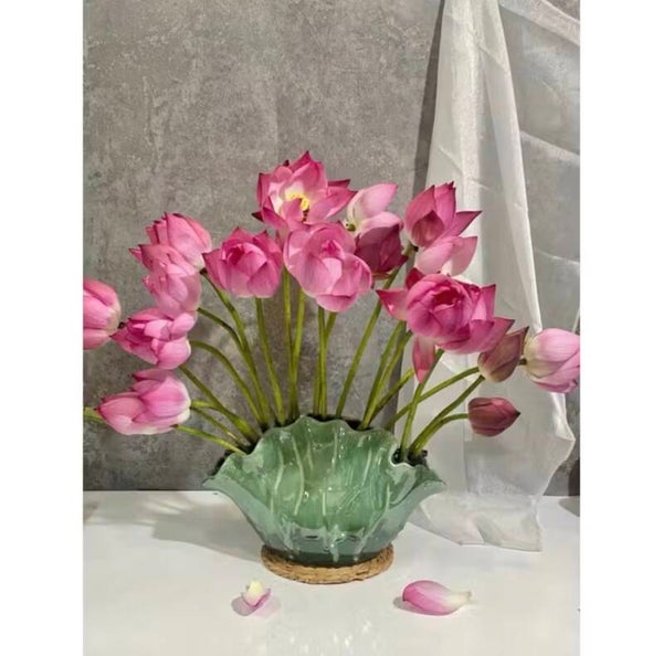 Vase céramique Bat Trang sous forme d'une feuille de lotus Vert