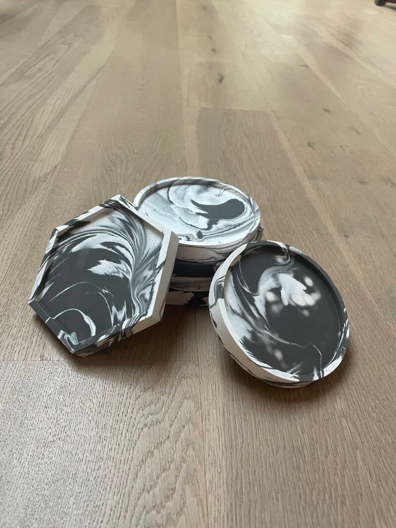 onderzetters set mix swirl zwart/wit