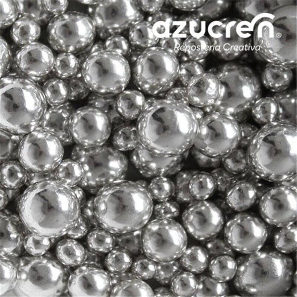MÉLANGE DE PERLES EN AZUCREN MÉTALLIQUE ARGENTÉ 4 - 6 - 8 MM. 90 GRAMMES