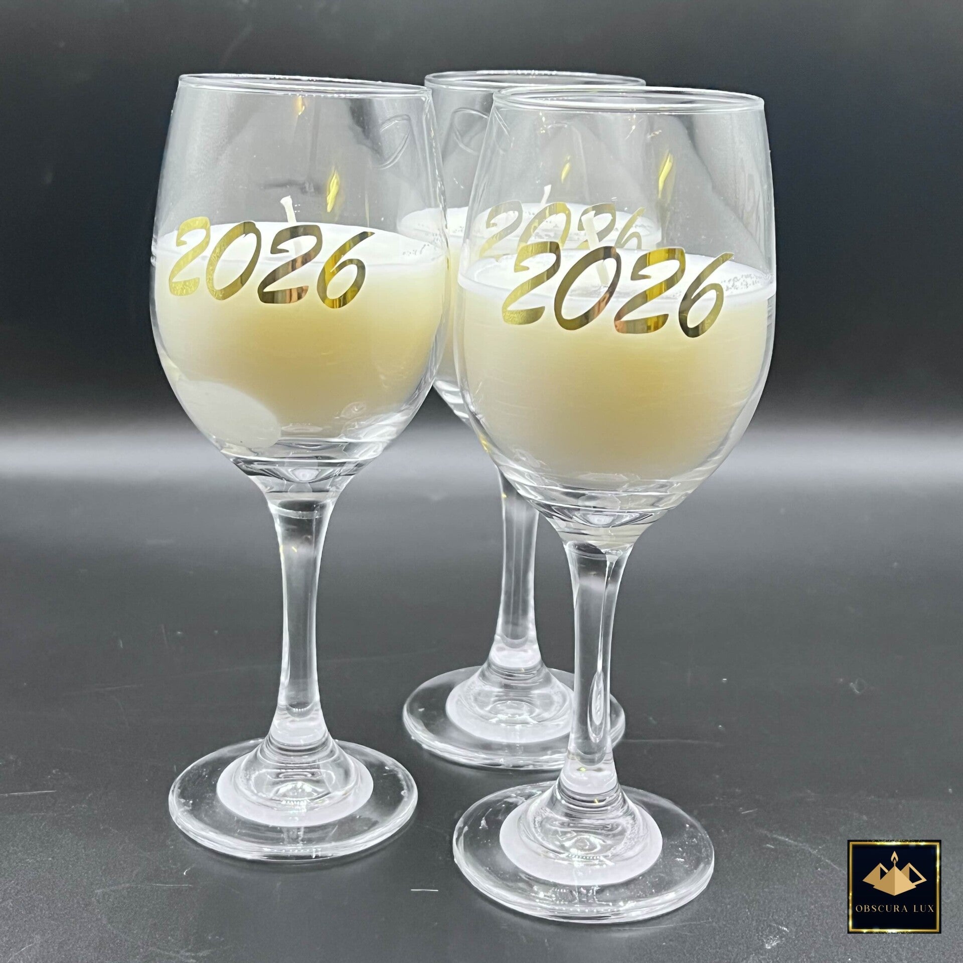 Silvester-Kerze im Weißweinglas "White" | Handgefertigt | 100% Sojawachs | Lange Brenndauer