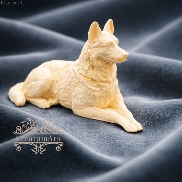 Deutscher Schäferhund-Figur, liegend in 3D aus Gießmasse | Individuelle Herstellung auf Wunsch | Unikat | Geschenkidee | Dekoration