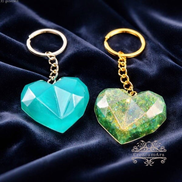 Herz im Diamant-Schliff als Schlüsselanhänger aus Resin / Epoxidharz | individuelle Anfertigung auf Bestellung | jedes Stück ein Unikat