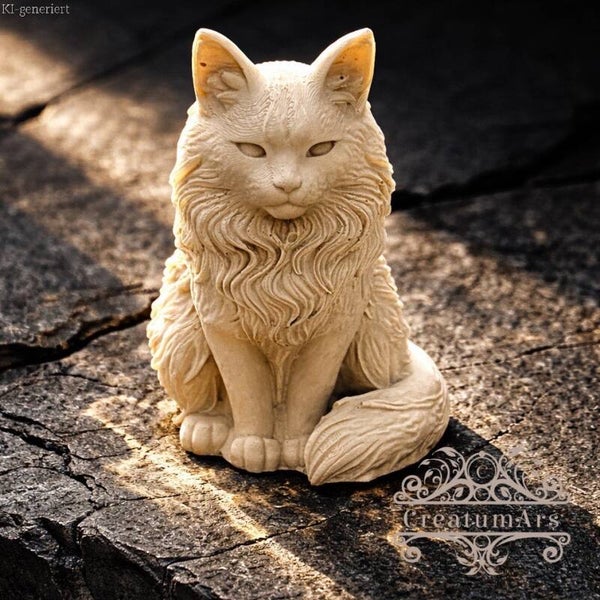 Main-Coon-Katze, sitzend in 3D aus Gießmasse | Individuelle Herstellung auf Wunsch | Unikat | Geschenkidee | Dekoration