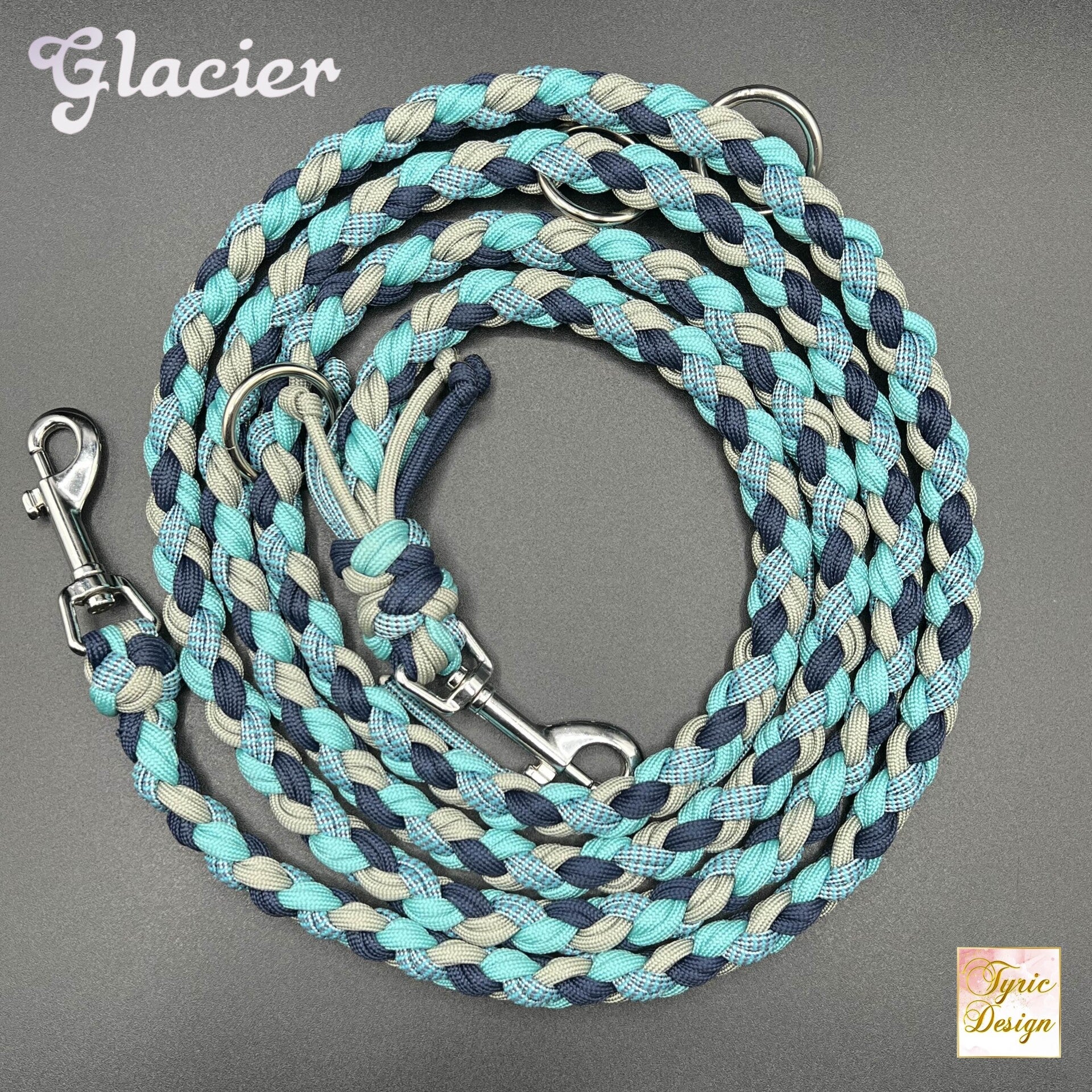 Paracord-Hundeleine "Illusion Collection" GLACIER 4-fach geflochten - in zwei verschiedenen Stärken - personalisierbar