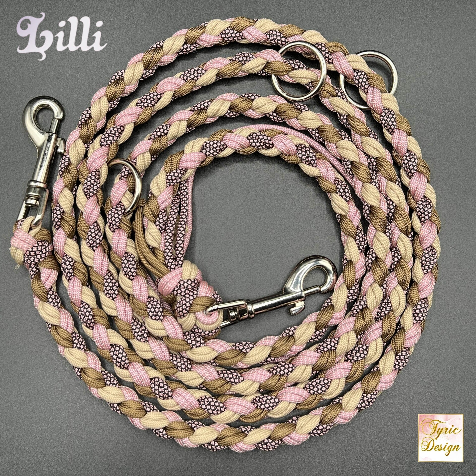 Paracord-Hundeleine "Illusion Collection" LILLI 4-fach geflochten - in zwei verschiedenen Stärken - personalisierbar